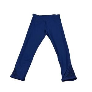 LORNA JANE Navy Blue‎ Cropped Workout Gym Leggings Yoga Mesh Patterned Bottom